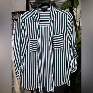 “BCX” Green and White Striped Button Down